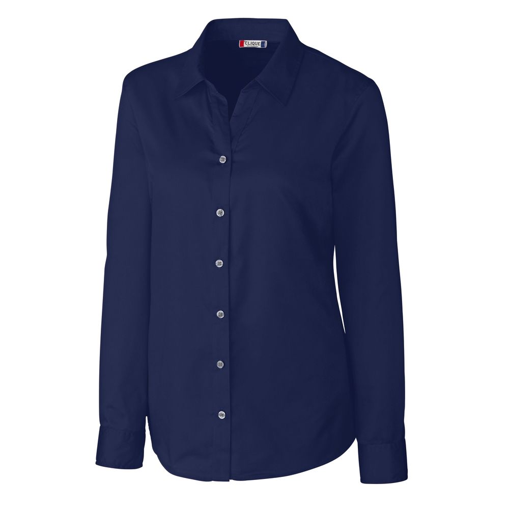 NWT Clique Navy Avesta Stain Resistant Womens Long Sleeve Button Down Shirt